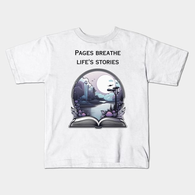 Pages Breathe Stories Inspired Design for Readers Kids T-Shirt by AhmedPrints